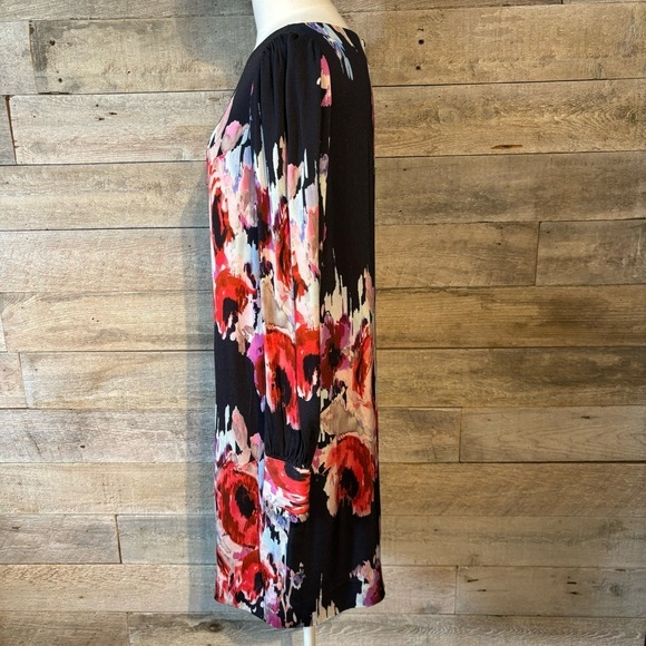 Kate Spade cordette long-sleeved watercolour floral black shift dress in size 8 - Picture 2 of 11